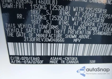 2013 Toyota Rav4 Limited из США, поврежденный, VIN 2T3DFREV3DW048666